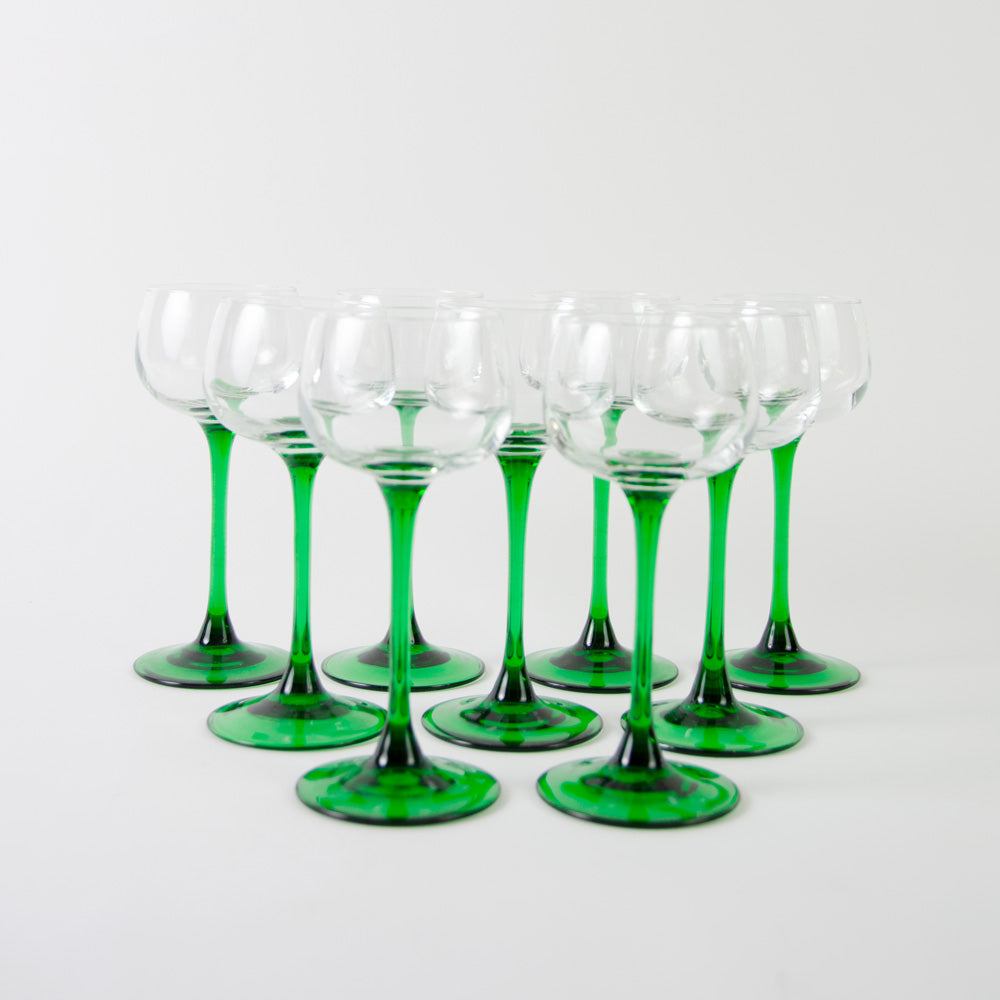 Set of Emerald Green Luminarc Hock Wine Glasses
