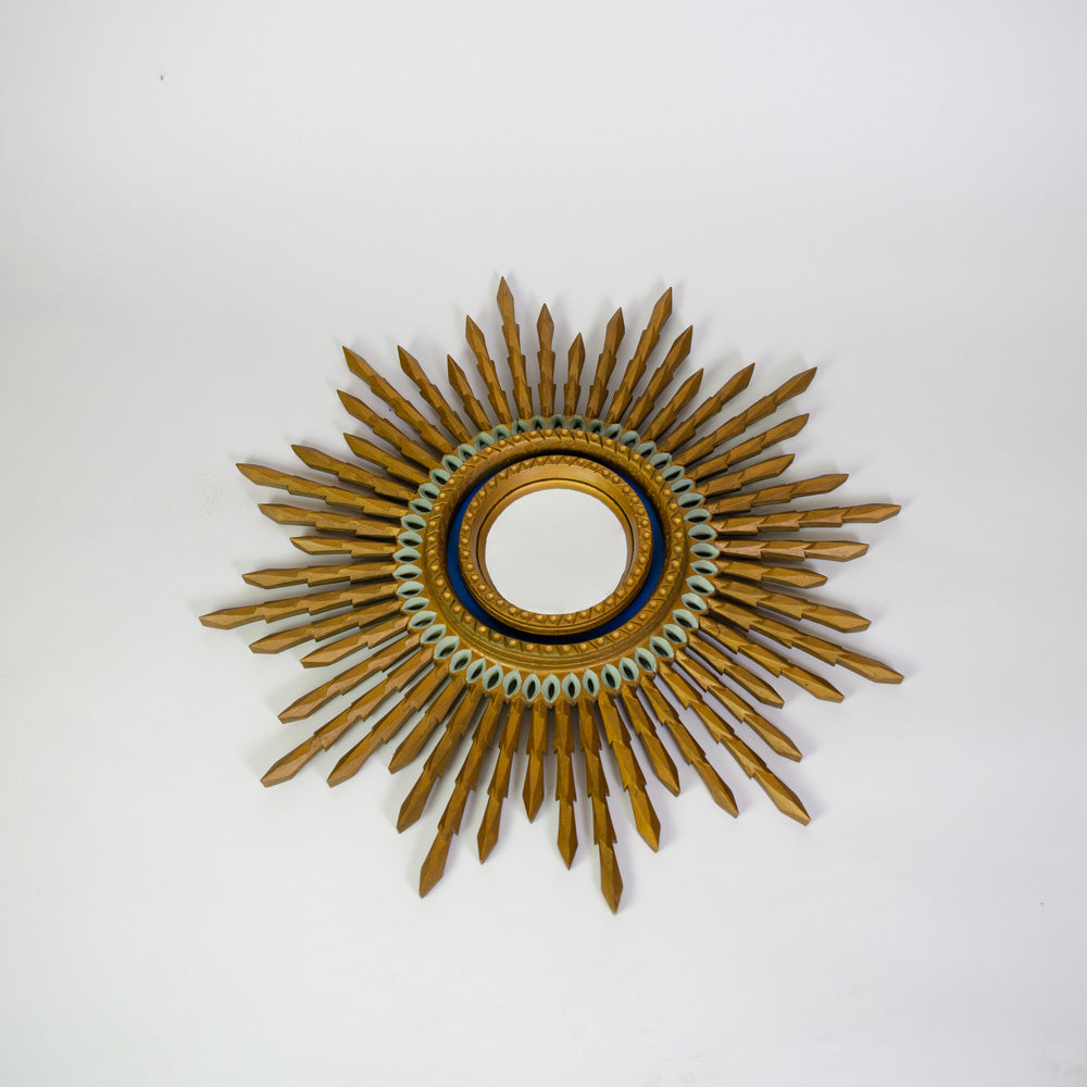 A Stunning  Gold and Blue Gilt Spanish Sunburst Mirror