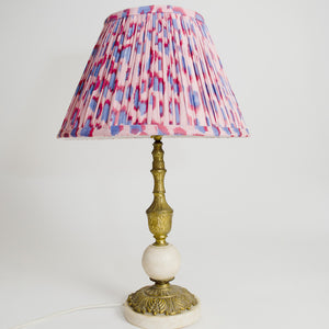 Vintage Brass and Marble Table Lamp and Blockprinted Gathered Shade