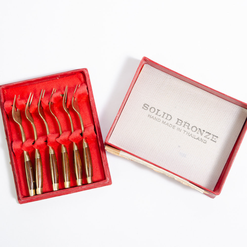 Set of Vintage Rosewood Escargot Forks