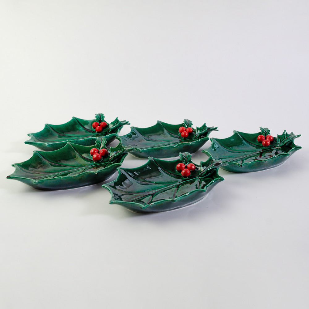 Vintage Christmas Holly Leaf Dishes