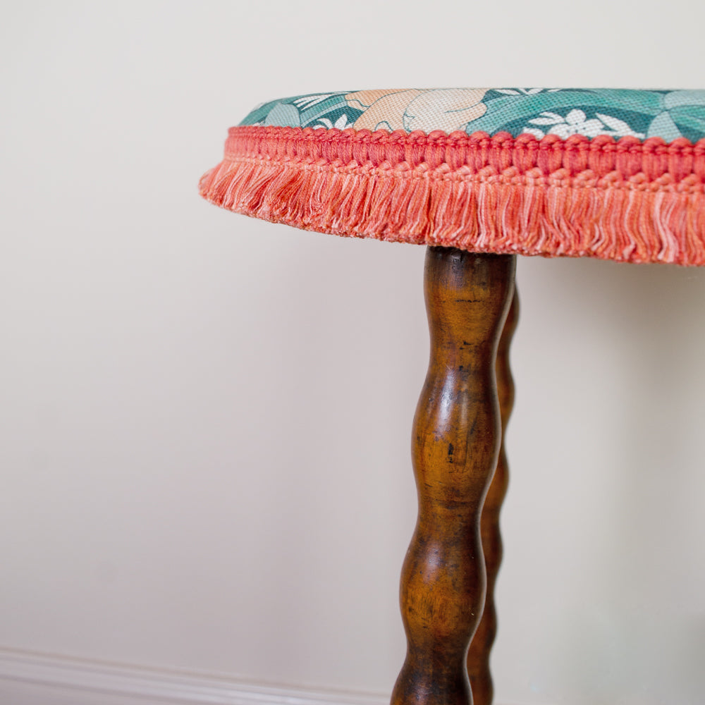 Beautiful Upholstered French Bobbin Stool