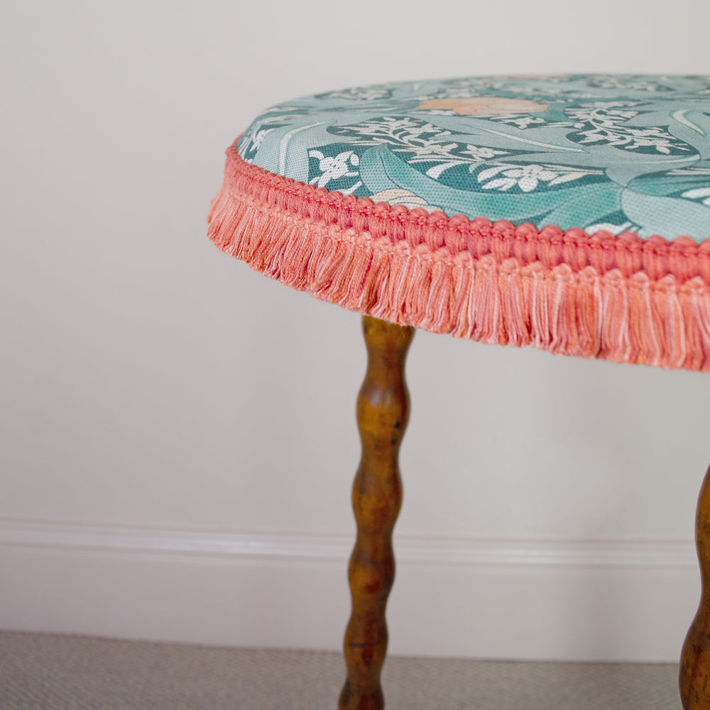 Beautiful Upholstered French Bobbin Stool