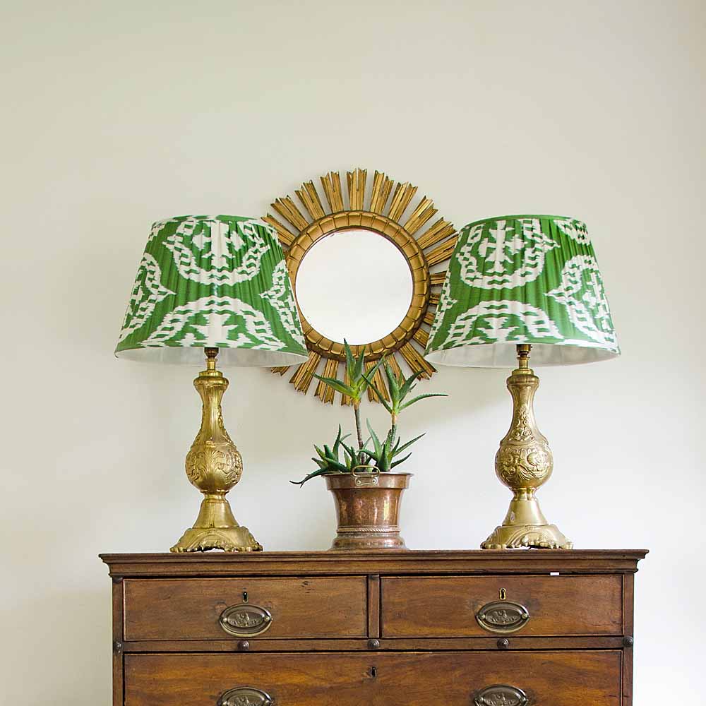 Pair of Italian Vintage Brass Lamps with Silk Pleated Lampshades