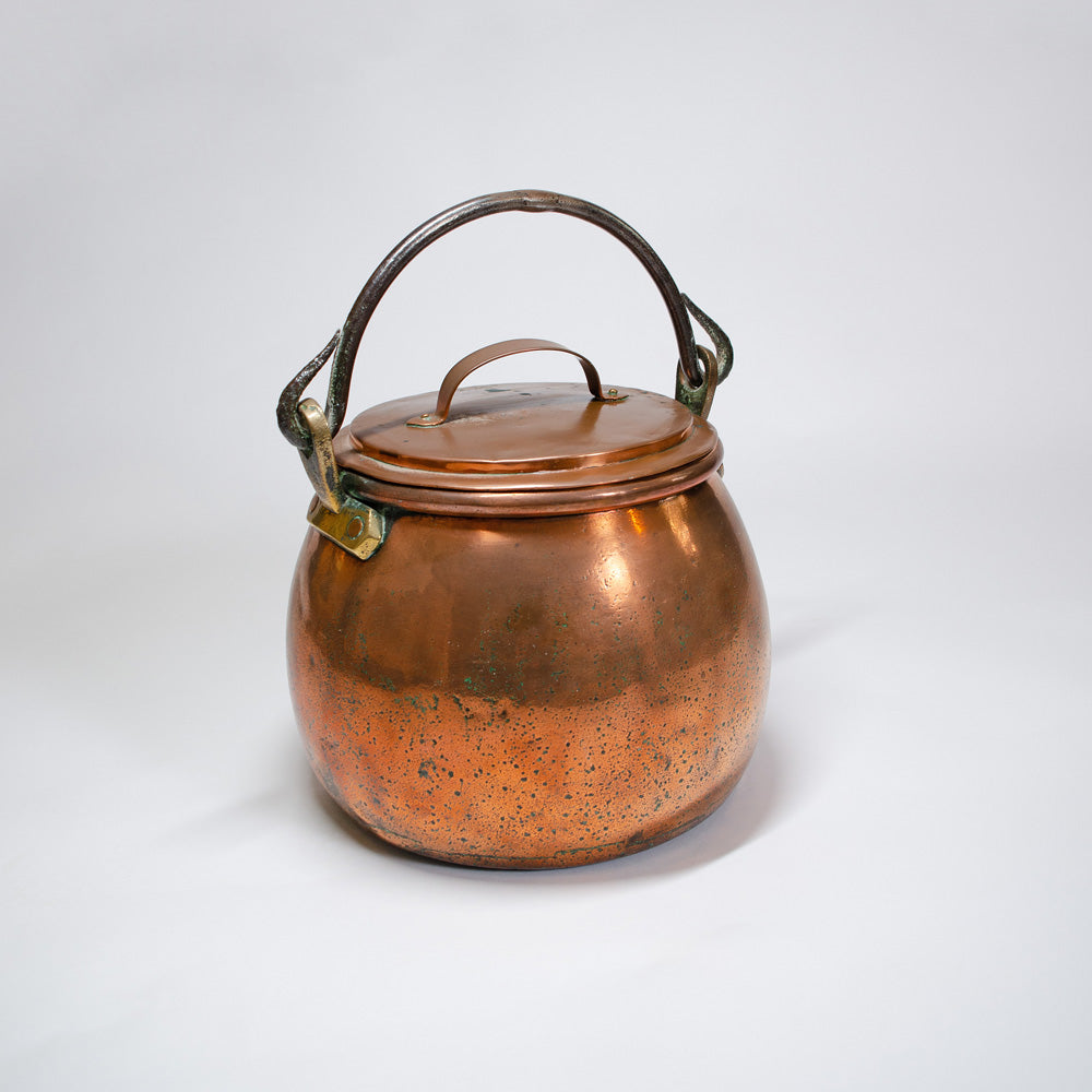 Medium Vintage Copper Lidded Cauldron
